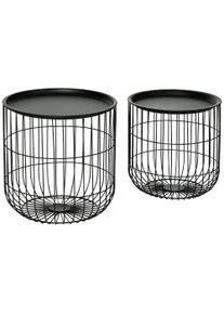 HOMCOM 2-Piece Side Tables in Scandinavian Design, with Storage, Stackable, Black | Aosom Ireland
