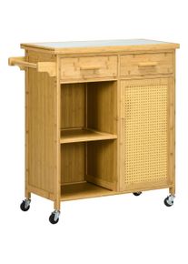 HOMCOM Bamboo Kitchen Cart, Multipurpose Cart, Serving Cart, 2 Drawers, 1 Cabinet, 2 Shelves, Natural | Aosom Ireland