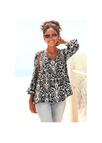 Vivance , Langarmbluse, mit Ballonärmeln, luftige Tunika mit lockerem Schnitt, Boho-Style , marine-beige bedruckt , 40 , 40 , Rundhalsausschnitt...