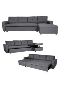 Ecksofa mit Bettkasten HWC-L16, Couch Sofa L-Form Liegefläche links/rechts Nosagfederung Stoff/Textil 290cm ~ dunkelgrau