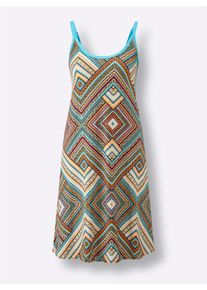 feel good Damen Sommerkleid in türkis-gelb-bedruckt ,Größe 36/38, Witt, 95% Viskose, 5% Elasthan