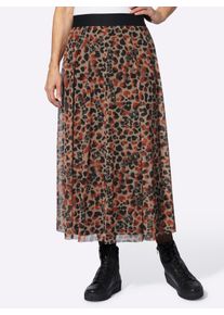 Dames Meshrok met luipaardmotief in bruin/zwart bedrukt ,maat 36, WITT, 96% Polyester, 4% Elastan
