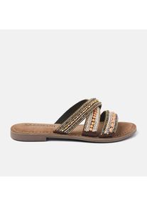 Lazamani Leren slippers bruin - 65% | Maat: 36 |