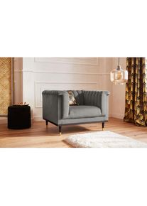 Home Affaire, Sessel &raquo;Chamby&laquo; mit Holzrahmen unten und Steppung im Lehnenbereich, hellgrau, Luxus-Microfaser Lederoptik (100% Polyester), 