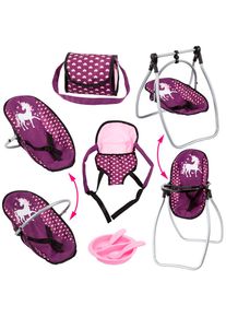 BAYER , Puppen Accessoires-Set »Vario bordeaux«, (Set, 6 tlg.), mit multifunktionalem Sitz , bordeaux Einhorn