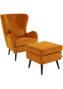 Home Affaire , Guido Maria Kretschmer Home&Living Sessel »Sallito«, incl. Hocker, in 6 Bezugsqualitäten, Sessel B/T/H: 76/85/109 cm , curry
