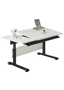 Paidi Jugendschreibtisch , Schwarz, Weiß , Metall, Holzwerkstoff , rechteckig , Kufe , 70x53-79x130 cm , Goldenes M, Blauer Engel , höhenverstellbar ,