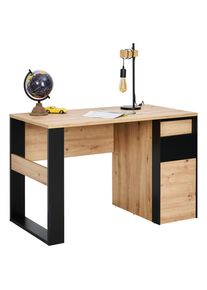 Voleo Schreibtisch , Eiche Artisan, Schwarz , Holzwerkstoff , 1 Schubladen , rechteckig , eckig, Kufe , 63x76x120 cm , Stauraum , Büromöbel,
