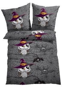 Parure de lit motif chouettes - gris - taille 135x200 cm avec coton - bonprix