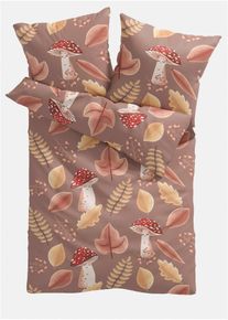 Parure de lit motif champignons - marron - taille 135x200 cm avec coton - bonprix