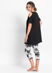 Pyjama corsaire &agrave; manches courtes - noir - taille 58/60 (3XL) avec coton - bonprix