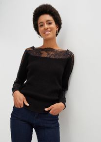Pull avec dentelle - noir - taille 34/36 (XS) avec coton - bonprix