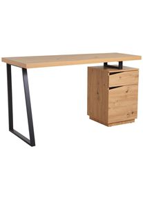 Mid.you Schreibtisch , Schwarz, Eichefarben , Metall, Holzwerkstoff , 1 Schubladen , rechteckig , U-Form , 60x74x140 cm , Büromöbel, Schreibtische,