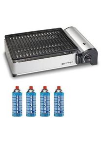 Barbacoa de gas 1900W Parrilla antiadherente + 4 cartuchos de camping gas Kemper
