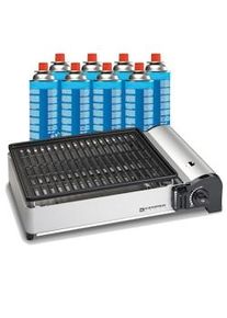 Barbacoa de Gas 1900W Parrilla Antiadherente + 8 Cartuchos de Gas Kemper