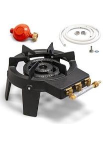 Proweltek Estufa de gas 9.8 KW Hierro fundido real 4 pies 2 quemadores + Manguera de gas flexible 1.50m + Regulador de propano TRIGLAV