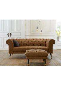 Home Affaire, Hocker &raquo;Tinnum&laquo;, hellbraun, Luxus-Microfaser Vintageoptik (66% PU, 27% Polyester, 7% Baumwolle);Struktur weich( 97% Polyester, 3% 