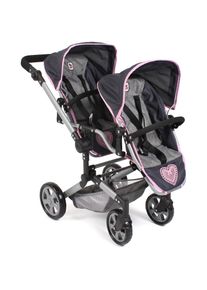 Bayer Chic 2000 CHIC2000, Puppen-Zwillingsbuggy &raquo;Linus Duo&laquo; mit zwei abnehmbaren, bis in Liegeposition verstellbaren Sportsitzen, Melange Grau-Navy, Puppen-