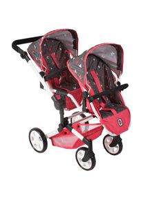 Bayer Chic 2000 CHIC2000, Puppen-Zwillingsbuggy &raquo;Linus Duo&laquo; mit zwei abnehmbaren, bis in Liegeposition verstellbaren Sportsitzen, Butterfly Koralle, Puppen-