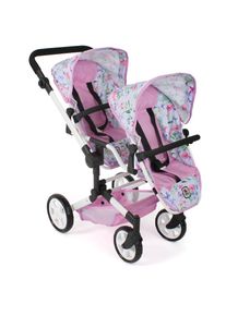 Bayer Chic 2000 CHIC2000, Puppen-Zwillingsbuggy &raquo;Linus Duo&laquo; mit zwei abnehmbaren, bis in Liegeposition verstellbaren Sportsitzen, Flowers, Puppen-Zwillingsbuggy