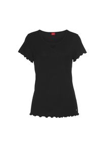 s.Oliver , Pyjamaoberteil, aus geripptem Stoff mit Kräuselsäumen , schwarz , 32/34 , 32/34 , Kurzarmshirt mit Rundhalsausschnitt