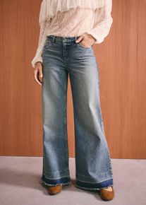 Jeans wide leg vita media, Blu, Taglia 60, bonprix