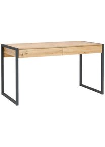 Mid.you Schreibtisch , Schwarz, Eiche Artisan , Metall, Holzwerkstoff , 2 Schubladen , rechteckig , Flachrohr , 70x75x140 cm , Bsci , Stauraum ,