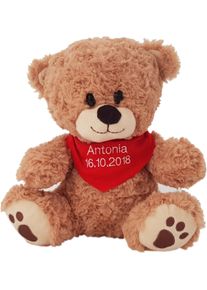 Heunec Kuscheltier »Bär, sitzend mit rotem Halstuch« mit individuell bestickbarem Halstuch in braun