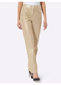 Dames Broek van imitatieleer met goudkleurige sierknopen in zand ,maat 36, WITT, 100% Polyester