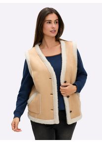 sheego Dames Gilet in lamsvachtlook in camel ,maat 42, Witt, 100% Polyester. Garnering: 100% Polyester