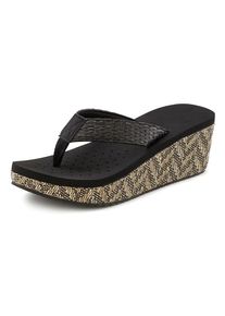 Venice Beach, Damen, Badezehentrenner &raquo;Sandale, Pantolette&laquo; Zehentrenner, Badeschuh mit geschm&uuml;cktem Keilabsatz VEGAN, schwarz, 41, schwarz, Flip Flop