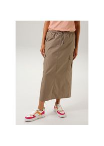 Aniston CASUAL , Cargorock, mit Tunnelzug regulierbarer Gummizugbund , khaki , 40 , 40 , Rock mit 2 Cargo-Taschen