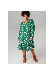 Aniston PLUS , Sommerkleid, mit interessantem Muster , grün-weiß , N-Gr , 44 -N-Gr , 44 , Kleid aus weich fallender Viskose
