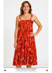 Jo&Sch JO&SCH Damen Maxikleid Sommerkleid Rot Bohemian Gr. S/36 Rüschen abstrakt