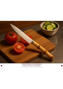 American Retro Besteck Set 5tlg Beige Rustikal Vintage Edelstahl Bambus Messer