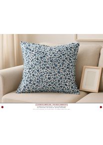IKEA Kopfkissenbezug 75x75cm Blau Blumenmuster Baumwolle Skandi Vintage Bohème