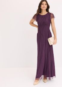 Maxikleid aus zartem Tüll mit Perlenstickerei, lila, Größe 48, bonprix