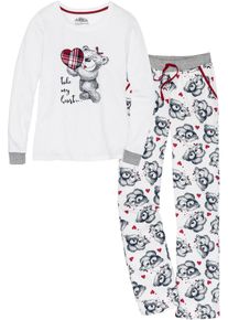 Pyjama mit Flanellapplikation, weiß, Größe 36/38 (S), Flanell, bonprix