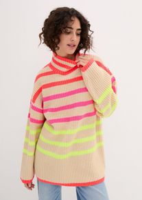 Oversize-Pullover mit Neonstreifen, beige, Gr&ouml;&szlig;e 36/38 (S), bonprix