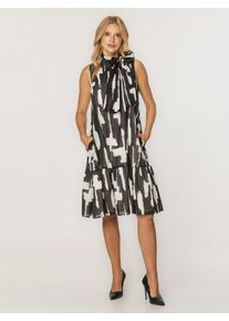 Női mintás fekete-fehér A-vonalú ruha masnival 17474