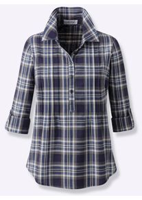 Damen Schlupf-Bluse im gewebten Karomuster in marine-ecru-kariert ,Gr&ouml;&szlig;e 36, WITT, 100% Baumwolle