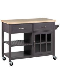 Livetastic Servierwagen , Grau, Naturfarben , Metall , Kiefer, Kautschukholz , massiv , 2 Schubladen , rechteckig , 117x86x48 cm , Holzmöbel,