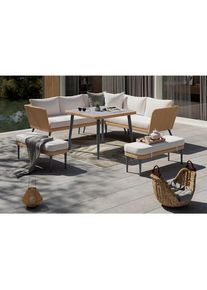 Ambia Garden Dining-Loungeset , Naturfarben, Hellgrau, Dunkelgrau , Metall, Kunststoff, Textil , 6-teilig , Füllung: Schaumstoff,Polyester ,