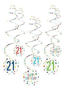 Amscan 6 confettis fête 21e anniversaire spirale cintre 61cm
