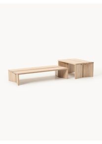 Komplet stolików kawowych z drewna dębowego Amad, 2 elem. Beżowy Lite drewno, Drewno Komplet o różnych rozmiarach | Westwing Collection