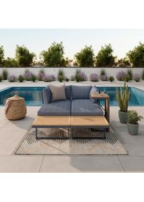 Ambia Garden Loungegarnitur , Teakfarben, Dunkelgrau , Holz, Metall , Teakholz , Hartholz , 56x70x60 cm , wetterbeständig , Gartenmöbel, Loungemöbel,