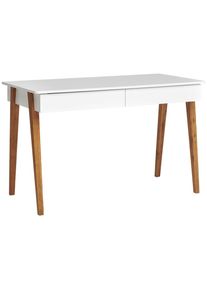 Mid.you Schreibtisch , Weiß, Eichefarben , Holz, Holzwerkstoff , Eiche , massiv , 2 Schubladen , rechteckig , konisch , 60x76x120 cm , Stauraum ,