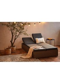 Ambia Garden Sonnenliege , Braun, Schwarz , Metall, Kunststoff, Textil , 110x30x194 cm , Rückenlehne verstellbar , Gartenmöbel, Gartenliegen,