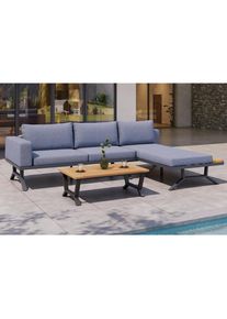 Ambia Garden Loungegarnitur , Schwarz , Holz, Metall , Teakholz , seitenverkehrt montierbar , Gartenmöbel, Loungemöbel, Loungegarnituren