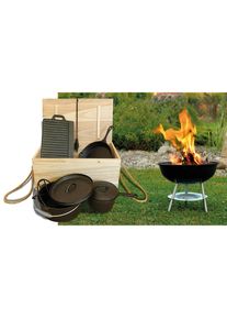 Xxxl Gusseisen-Kochset , Schwarz , Metall , 6-teilig , Grills, Holzkohlegriller